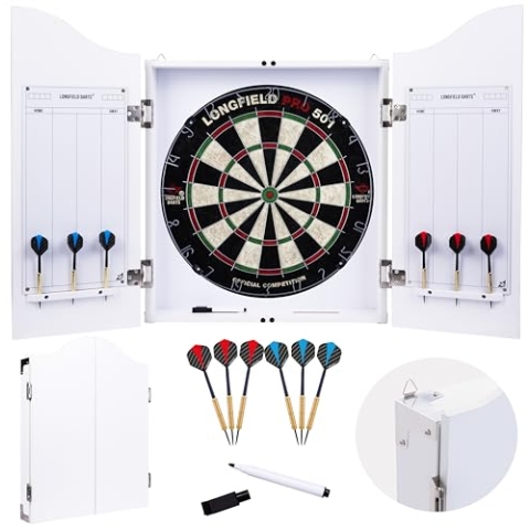 Holz Dartschrank, sisal Dartscheibe, inbegriffen 6 Darts 18gr und Zubehör (weiß)