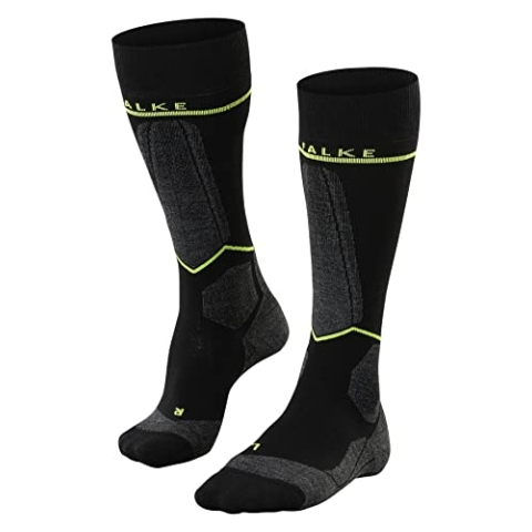 FALKE Herren Skisocken SK Energizing Wool M Kh Wolle Funktionsmaterial mit Kompression 1 Paar, Schwarz Black-Lightning 3171, 39-42