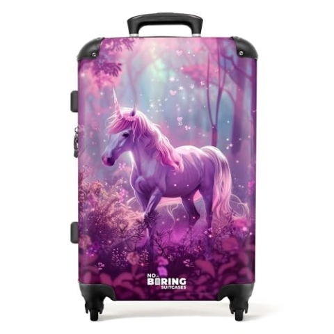 NoBoringSuitcases.com Kinderkoffer, Kinderkoffer Mädchen, Koffer Groß, TSA, Koffer Kinder Mädchen, Kinder Koffer Mädchen, Koffer 20kg Gepäck, Koffer Mittelgroß (Einhorn - Magenta, 67 cm - 72 L)
