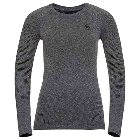Odlo Damen PERFORMANCE WARM ECO Baselayer Langarm-Shirt mit Rundhals, Grey Melange - Black, XL