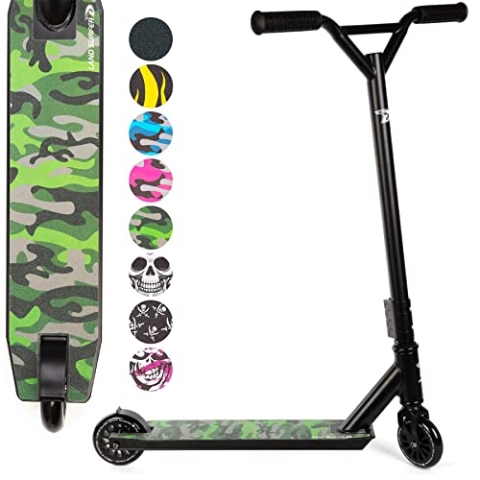 Land Surfer Stunt Scooter - Stunt Roller für Kinder ab 8 Jahren und Junge Erwachsene mit 360 Grad Deck, 100 mm High PU-Räder mit ABEC-9 Kugellager und Geschenkbox - Camouflage Grün