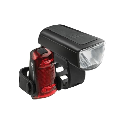 AXA Fahrradlicht Set Dwn 50 Lux, USB Aufladbar, 11 Stunden Leuchtdauer, Batterieanzeige, StVZO Zugelassen