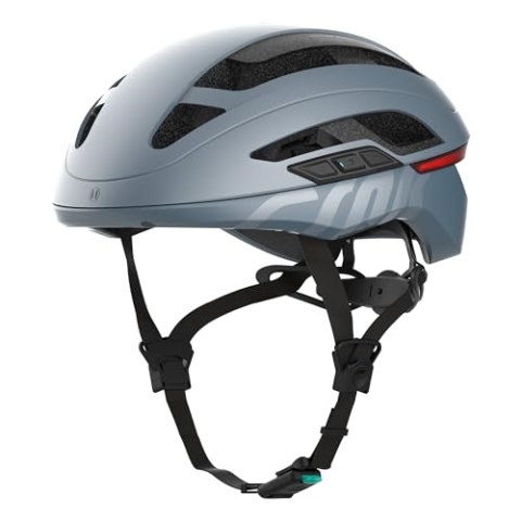 CRNK Angler Alpha Fahrradhelm – Unisex E-Bike & Rennrad Helm mit LED Blinker, Bremslicht & Rücklicht – Integrierte Bluetooth Kopfhörer & Mikrofon – Aerodynamisch, Leicht & Belüftet - Mattblau - L