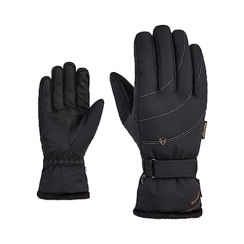 Ziener Damen KAHLI Ski-Handschuhe/Wintersport | Primaloft, Plüschfutter, Black.Gold Art, 8