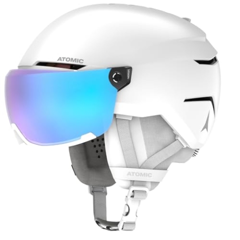 ATOMIC SAVOR VISOR STEREO Skihelm mit Visier - White Heather - Größe L - Maximale Stoßdämpfung - Active Aircon Belüftungssystem - Hochwertige Verspiegelung für klare Sicht, 59-63