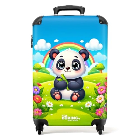 NoBoringSuitcases.com Kinderkoffer, Kinder Koffer, Koffer Kinder, Kinder Reisekoffer, Trolley Handgepäck, Kindertrolley, Kinder Koffer mit Rollen, Handgepäck 55x40x20 cm (Panda - Mehrfarbig)