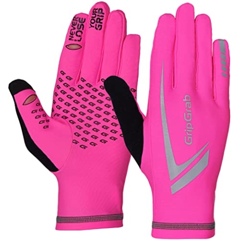 GripGrab Unisex – Erwachsene Running Expert Vollfinger Winter Touchscreen Laufhandschuhe Jogging Handschuhe Laufen Hoch Sichtbar, Pink Hi-Vis, XS