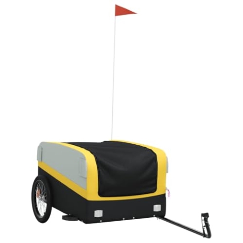 vidaXL Lastenanhänger, Anhänger für Fahrrad, Fahrradanhänger mit Deichsel Sicherheitsflagge, Transportanhänger, Schwarz Gelb 45kg Eisen
