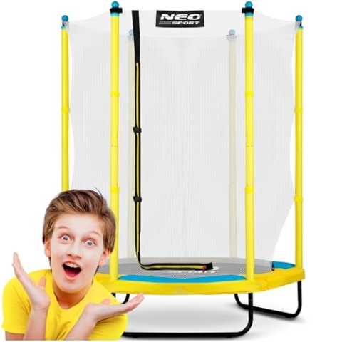Neo-Sport - Gartentrampolin für Kinder - Ø 140 cm - mit hohem Schutznetz und Reißverschluss - Niedrig, Klein - Indoor & Outdoor Spielgeräte - Spielplatz, Draußen, Haushalt - Schwarz-Gelb