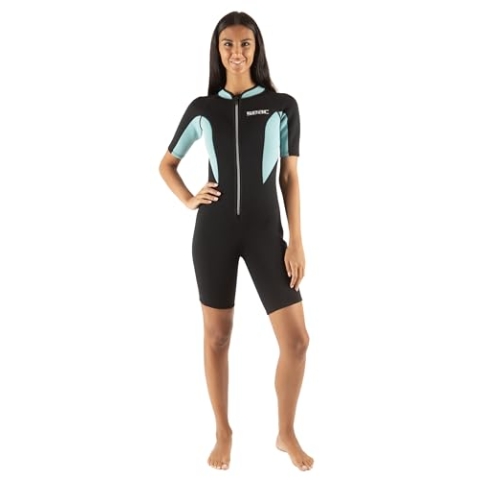 Seac Women's Look Lady Neoprenshorty zum Schnorcheln, Tauchen und für Wasseraktivitäten für Kinder, 2,5 mm Neopren, schwarz/hellblau, M