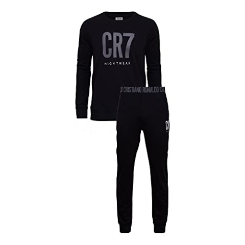 CR7 Cristiano Ronaldo Langarm-Pyjama-Set für Herren, Schwarz, M