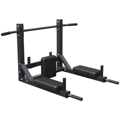 GORILLA SPORTS® Klimmzugstange - 4in1, Wandmontage, mit Boxsack-Halterung, Dip Station, Gepolsterte Griffe, bis 300 kg, Schwarz - Pull Up Bar, Reckstange für Zuhause, Fitness, Indoor