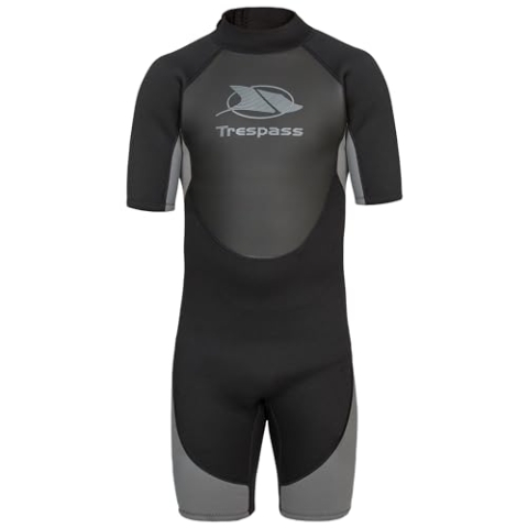 Trespass Scuba, Black, M, Kurzer 3mm-Neoprenanzug mit 7mm-Reißverschluss für Herren, Medium, Schwarz