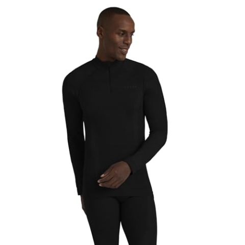 FALKE Herren Baselayer-Shirt Wool-Tech High Zip Neck M L/s Sh Wolle Funktionsmaterial schnelltrocknend 1 Stück, Schwarz Black 3000, M