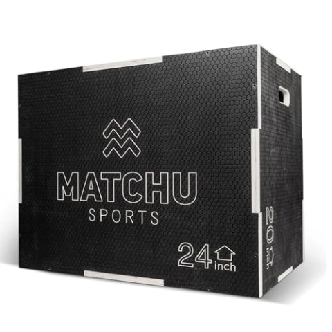 MATCHU - Plyo Box - Jump Box - Sprungbox - Crossfit Box - Einstellbar in 51, 61 und 76 cm (20/24/30 INCH) - Anti-Rutsch Oberfläche - Holz - Tragfähigkeit 300 KG - Leicht zu Transportieren - Schwarz