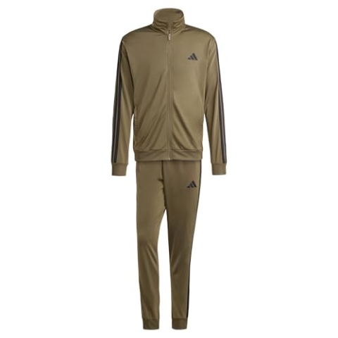 adidas Herren SPORTSWEAR BASIC 3 STRIPES TRICOT TRACKSUIT, Olive Strata, XS