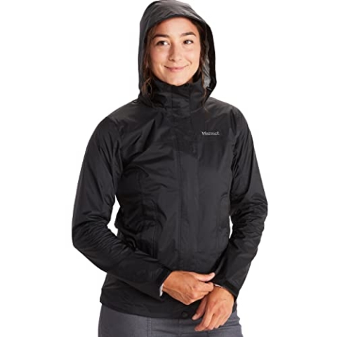 Marmot Damen Wm's PreCip Eco Jacket, Wasserdichte Regenjacke, winddichter Regenmantel, atmungsaktiv, faltbarer Hardshell Windbreaker, ideal zum Fahrradfahren & Wandern, Black, L