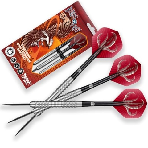 Birds of Prey Osprey Steel Tip Dart Set | 80% Tungsten Barrels | Steeltip Darts mit Schäften und Flights | Präzision und Kontrolle | 26 Gramm