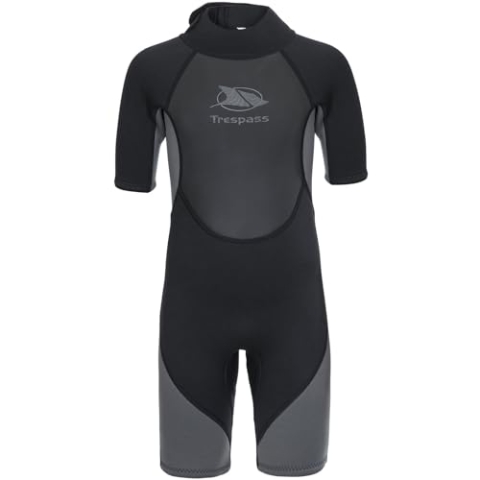 Trespass Scuba, Black, 3/4, Kurzer 3mm-Neoprenanzug mit 7mm-Reißverschluss für Kinder / Jungen 2-12 Jahre, 3-4 Jahre, Schwarz