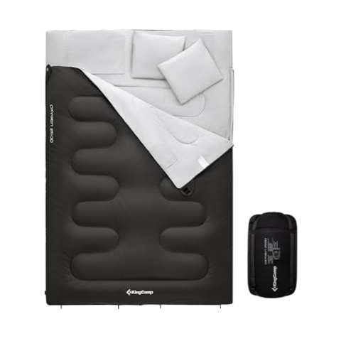 KingCamp Doppelschlafsack Schlafsack Deckenschlafsack Winter Erwachsene mit Kissen für 2 Personen und Tragetasche Angenehme Temperatur für Outdoor Camping, (Schwarz)