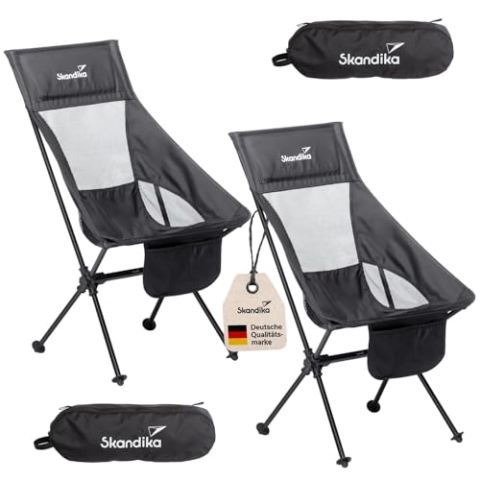 Skandika Campingstuhl Compact bis 150 kg belastbar | 2er Set Camping Stuhl, Anglerstuhl, klein, faltbar, kleines Packmaß, klappbar, stabil, leicht, bequem gepolstert | Faltstuhl, Klappstuhl (schwarz)