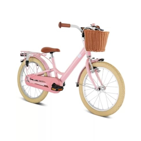 PUKY YOUKE Classic 18 | Kinderfahrrad 18 Zoll | Kinderfahrrad ab 5 Jahren | Retro Fahrrad für Kinder mit Korb & Rücktritt | Höhenverstellbar & leicht | Made in Germany | Retro Rose