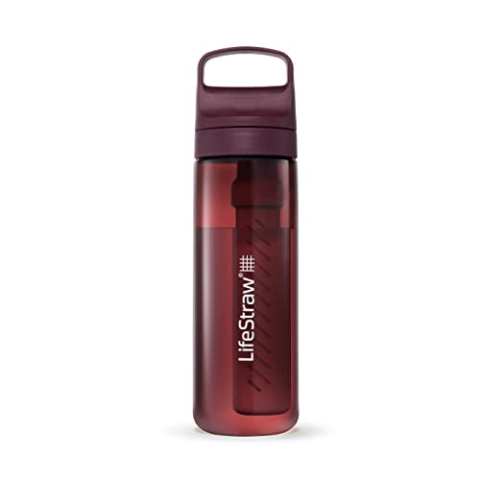 LifeStraw Go Serie - BPA-freie Trinkflasche mit Wasserfilter 650ml für Reisen und den täglichen Gebrauch - entfernt Bakterien, Parasiten, Mikroplastik + verbessert den Geschmack, Merlot Away (rot)