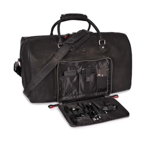 DONBOLSO® Weekender Neapel - Hochwertige Reisetasche Herren groß - Leder Reisetasche Schwarz - Größe L mit 40 Litern, Handgepäck Ledertasche - Klassischer Donbolso Vintage Schwarz