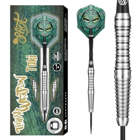 Shot! Tribal Weapon Toki Steeltip Darts-Set, 90% Wolfram, mittig gewichtet, professionelle Dartpfeile für Borsten-Dartscheibe, hergestellt in Neuseeland