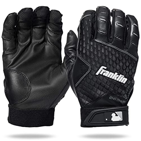 Franklin Sports Unisex, Jugendliche 2nd Skinz Batting Glove, schwarz/schwarz, Erwachsene L