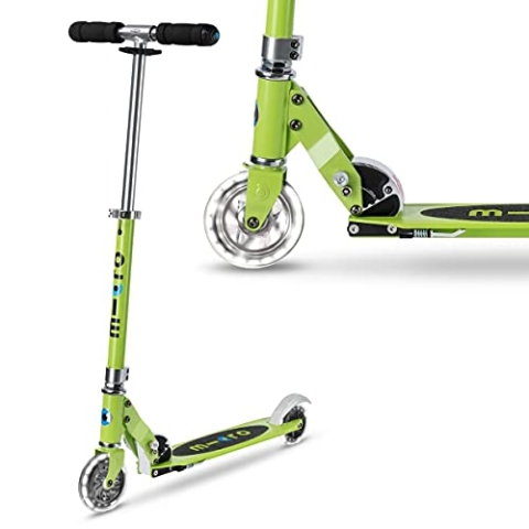 micro Sprite LED Kinder Kinderscooter | Cityroller mit LED-Rollen | klappbar und Lenker höhenverstellbar | ab 5 J. | Tretroller Farbe Chartreuse
