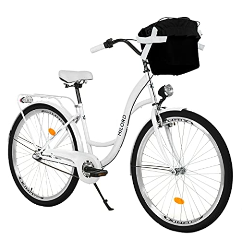 MILORD. Komfort Fahrrad mit Rückenträger, Hollandrad, Damenfahrrad, 3-Gang, Weiß, 26 Zoll