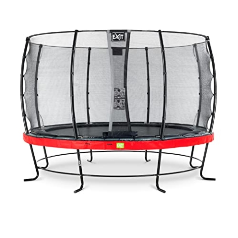 EXIT Toys Elegant Rundes Trampolin - ø366cm - Extra starker und Stabiler Rahmen - Mit Economy Sicherheitsnetz & Fußschutzsystem - Rostfrei - Wasserbeständig - Einfache Montage - Rot