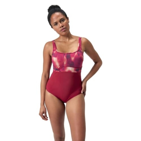 Speedo Formender ContourEclipse Badeanzug Shapewear Schwimmbekleidung für Strand und Urlaub für Damen, Magenta Haze, Soft Bloom, Baskenrot, 42