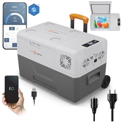 peme Expedition Kompressor Kühlbox 27 L - Tragbare Auto Kühl- und Gefrierbox, Tiefkühlfunktion -20°C, Dual Power 12V/24V & 230V, Bluetooth-App, Eco-Modus, für Auto, Camping