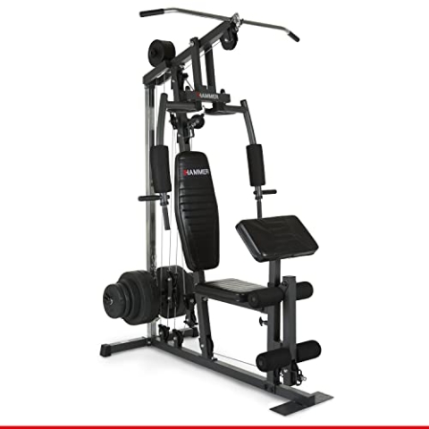 HAMMER Kraftstation California XP - Multistation für effektives Krafttraining zuhause Verdopplungsmechanismus bis 120kg inkl. Curl-Pult, Latzug-Stange