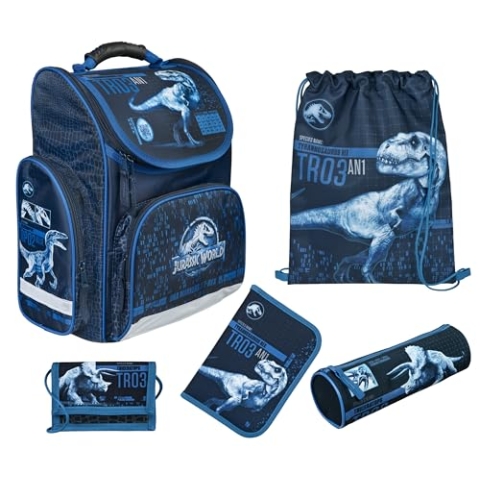 Undercover - Jurassic World Schulranzen Set Clou - 1. Klasse Grundschule - mehrteiliges Set mit Geldbeutel, Sportbeutel, Schlamperetui und Schüleretui - Jungen