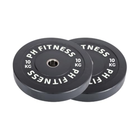 PH Fitness Bumper Plates Olympic Rubber Gewichtsscheiben Set -50mm Durchmesser - Schwarz, Gewichtsscheiben für Gym, Home Gym Set für Gewichtheben & Krafttraining (SET 10 KG - 2 x 10 kg)