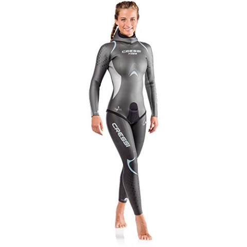 Cressi Free Lady Wetsuit 3.5mm - Apnoe-Neoprenanzug aus 3.5 mm glattem Neopren, Silber Schwarz Farbe, Blau, L