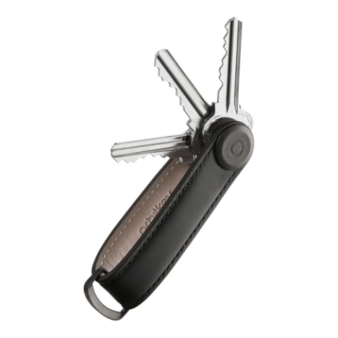 Orbitkey, Premium-Leder-Schlüsselanhänger 2.0 Black with Black stitching and Black Mechanism