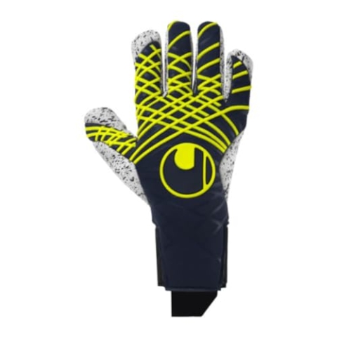 uhlsport Fußball Torwarthandschuhe Prediction Supergrip+ Finger Surround, 11, Marine/weiß/Fluo gelb