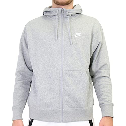 Nike Herren M Nsw Club Hoodie Fz Ft Hooded Sweatshirt, Dark Grey Heather/Matte Silver/White, XXL EU