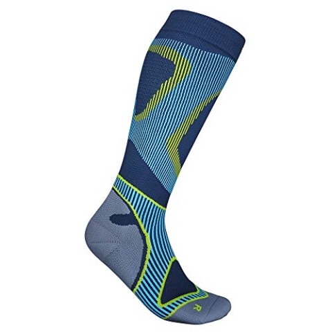 Bauerfeind Laufsocken Run Performance Compression Socks, 1 Paar Sportsocken für Laufen & Fitness, Kniestrümpfe für Herren mit Targeted Compression Zone,Blau,44-46 / L