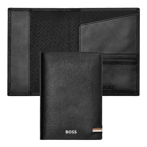 HUGO BOSS - Klassisches Portemonnaie für Unisex-Erwachsene in Schwarz mit Reisepasshalterung und 4 Fächern aus Rindsleder