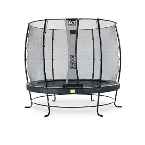 EXIT Toys Elegant Rundes Trampolin - ø253cm - Extra starker und Stabiler Rahmen - Mit Economy Sicherheitsnetz & Fußschutzsystem - Rostfrei - Wasserbeständig - Einfache Montage - Schwarz