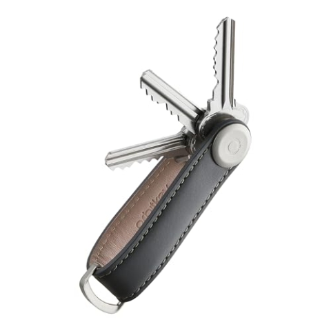 Orbitkey, Premium-Leder-Schlüsselanhänger 2.0 Charcoal with Grey Stitching
