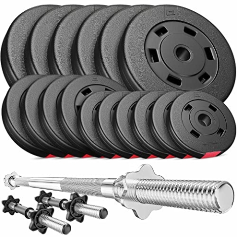 Hop-Sport Hantelset 58 kg, 1x Langhantel, 2x Kurzhanteln, Hantelscheiben 30 mm: 6x5 /4x2,5 /6x1,25kg