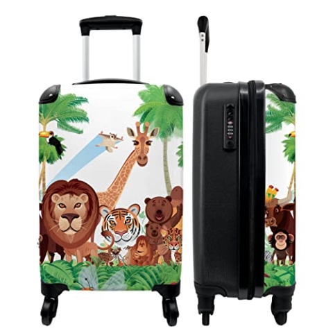 NoBoringSuitcases.com® Kinder Reisekoffer Koffer fürs Handgepäck Trolli Geschenke - Tiger - Dschungel - Design - Löwe - 55x35x20cm