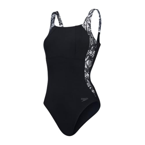 Speedo Womens Shaping LunaLustre Printed 1 Piece Black, Oxid Grey, White - 44
