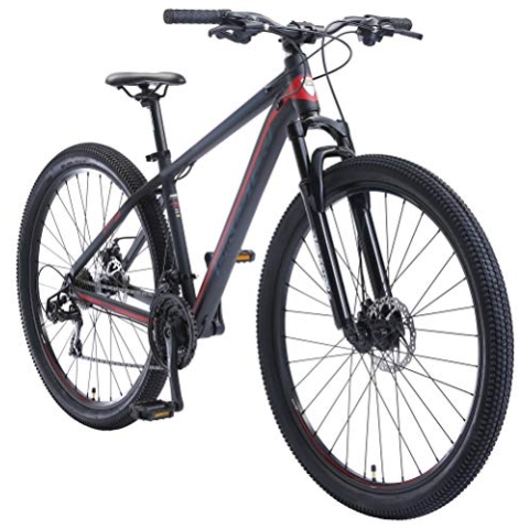 BIKESTAR Hardtail Aluminium Mountainbike Shimano 21 Gang Schaltung, Scheibenbremse 29 Zoll Reifen | 17 Zoll Rahmen Alu MTB | Schwarz Rot
